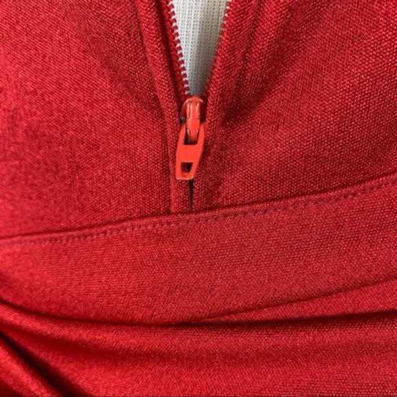 Vintage 70s Bright Red Faux Wrap Midi Dress - Picture 8 of 12